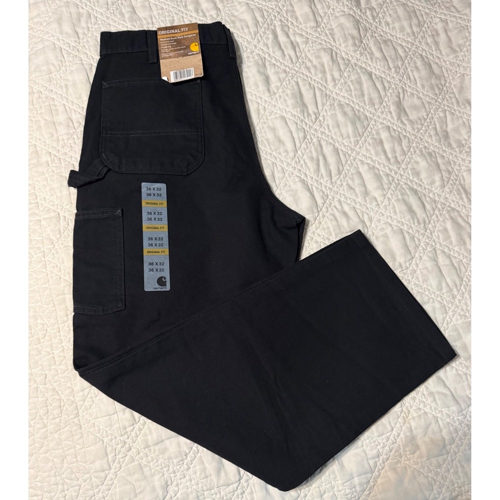 Carhartt B11 BLK Washed Duck Work Dungaree Pants Mens 36x32 Black Original Fit